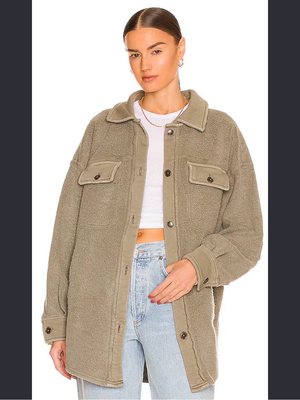 Free People x Revolve Ruby Distressed Teddy Jacket in Dirty Olive, XL - Picture 9 of 10